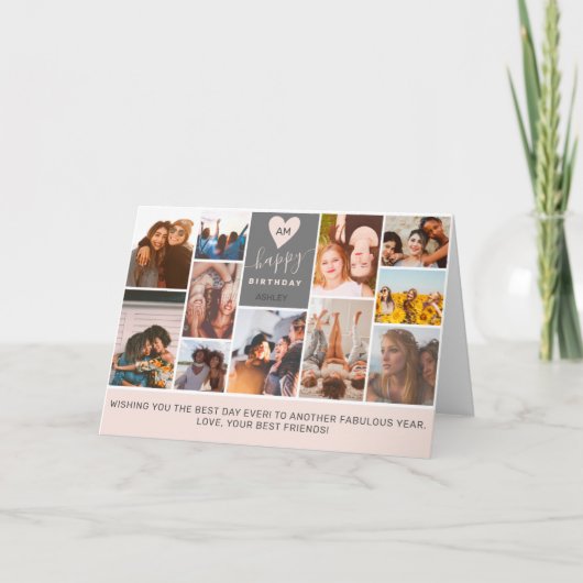 モダンカッコいいモノグラムピンクの写真の校合 カード (正面)