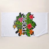 モダンカッコいい文字ハイビスカス熱帯緑の夏 ビーチタオル (正面)