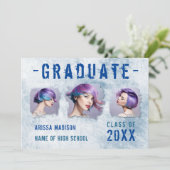 モダンカッコいい4枚フォトダブルサイドブルー卒業 案内状 (スタンド正面)