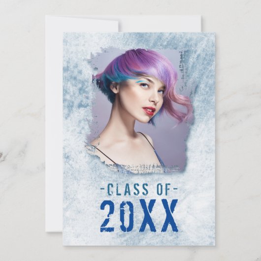 モダンカッコいい4枚フォトダブルサイドブルー卒業 案内状 (裏面)