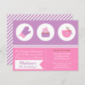 モダンカップケーキパープルピンクベーキング誕生日パーティー 招待状 (正面/裏面)