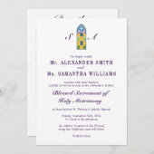 モダンカトリック教会パープルイン結婚ワン 招待状 (正面/裏面)