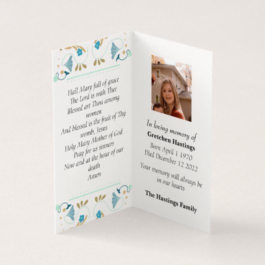 モダンカトリック葬儀記念祈りの言葉カード (内部)