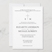 モダンカトリック フォト ブラック＆ホワイト クロス ウェディング 招待状 (正面)