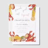 モダンカニ料理エンゲージパーティ ベラム紙招待状 (オフセット)