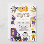 モダンカボチャ紫オレンジかわいいキッズハロウィーン 招待状 (正面)