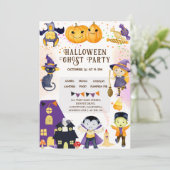 モダンカボチャ紫オレンジかわいいキッズハロウィーン 招待状 (スタンド正面)