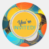 モダンカラフルおもしろいの抽象芸術アートワーク ラウンドシール (正面)