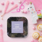 モダンカラフルおもしろい花火ブラック誕生日 ペーパープレート (パーティー)