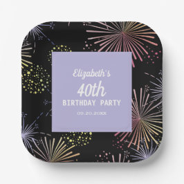 モダンカラフルおもしろい花火ブラック誕生日 ペーパープレート