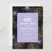 モダンカラフルおもしろい花火ブラック誕生日 招待状 (正面)
