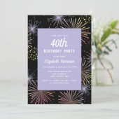 モダンカラフルおもしろい花火ブラック誕生日 招待状 (スタンド正面)