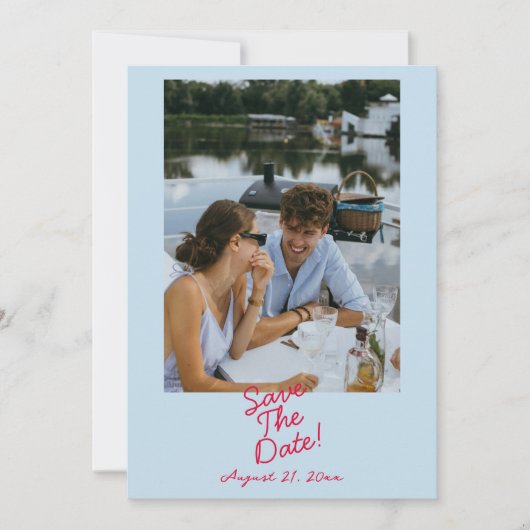 モダンカラフルお洒落はっきりしたレトロ結婚写真 セーブザデート (正面)