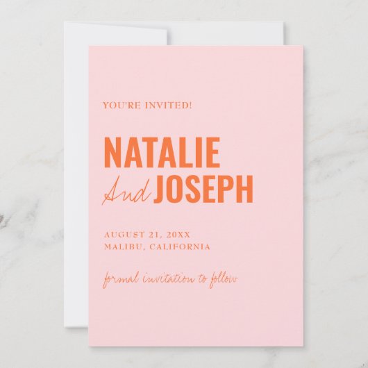 モダンカラフルお洒落ユニークおもしろい結婚写真 セーブザデート (裏面)