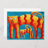 モダンカラフルお洒落猫と子猫 ポストカード (正面/裏面)