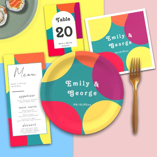 モダンカラフルお洒落Groovy抽象芸術結婚ズ ペーパープレート