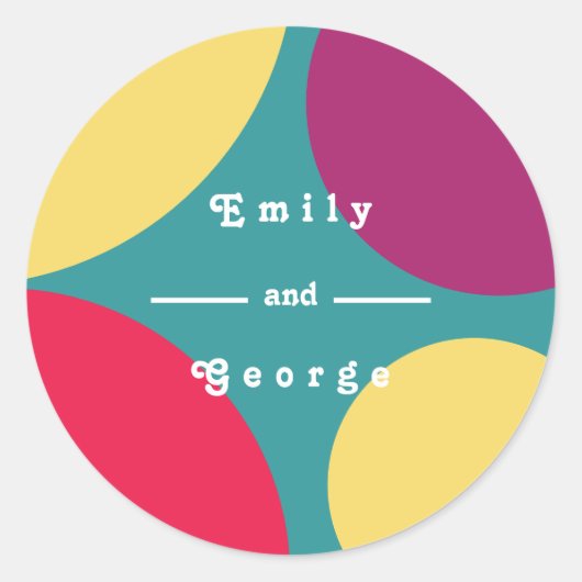 モダンカラフルお洒落Groovy抽象芸術結婚ズ ラウンドシール (正面)