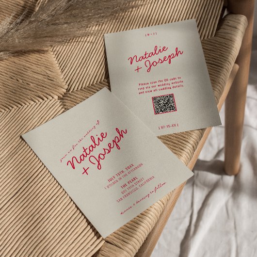 モダンカラフルお洒落QRコード結婚の 招待状
