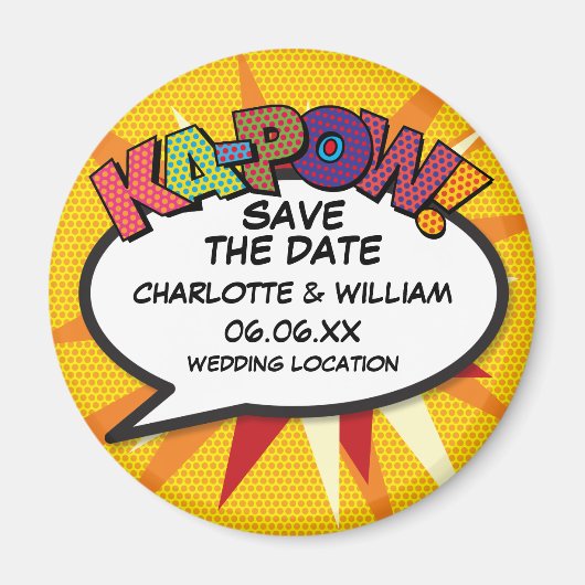 モダンカラフルで楽しいSave the Date マグネット (正面)