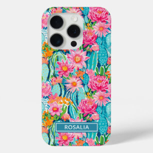 モダンカラフルなサボテンの花の名入れ iPhone 15 PROケース