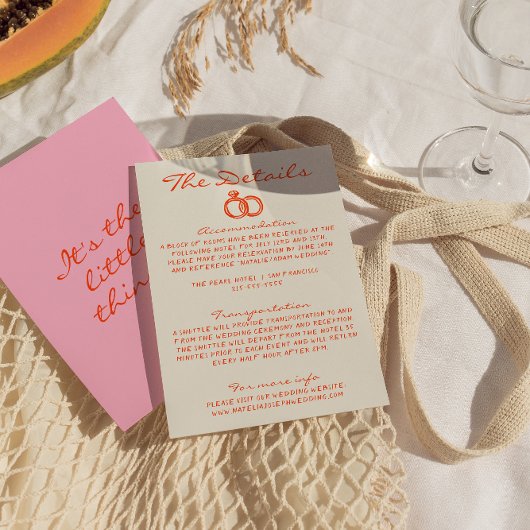 モダンカラフルなファンキーレトロ楽しい結婚式の詳細 エンクロージャーカード