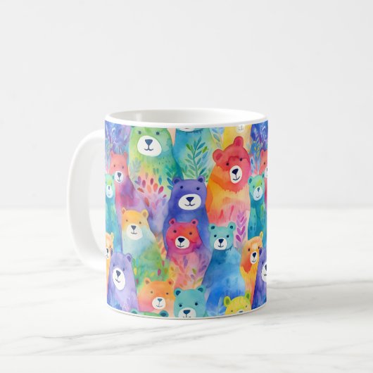 モダンカラフルな水彩画のクマ模様 コーヒーマグカップ (正面左)