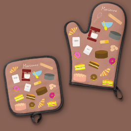 モダンカラフルな焼き菓子と調理器具 オ 鍋つかみ&鍋敷きセット