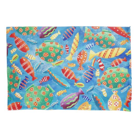 モダンカラフルな熱帯魚 枕カバー (正面)
