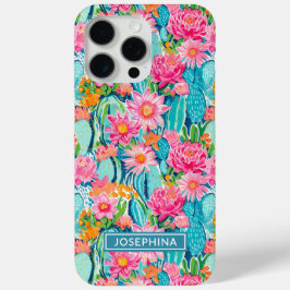 モダンカラフルな花咲くサボテンのオーダーメイド iPhone 15 PRO MAXケース
