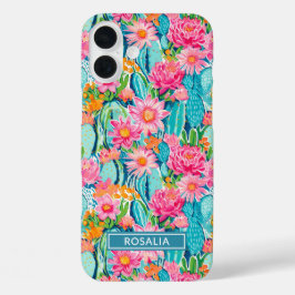 モダンカラフルな花咲くサボテンのオーダーメイド iPhone 16 PLUSケース