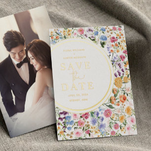 モダンカラフルな野の花の結婚式 セーブ・ザ・デート 箔招待状