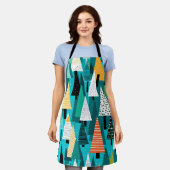 モダンカラフルのクリスマスツリーパターン エプロン (着用した状態)