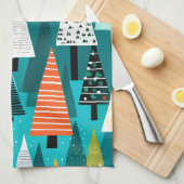 モダンカラフルのクリスマスツリーパターン キッチンタオル (四つ折り)