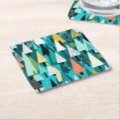 モダンカラフルのクリスマスツリーパターン スクエアペーパーコースター (アングル)