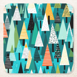 モダンカラフルのクリスマスツリーパターン スクエアペーパーコースター