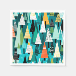モダンカラフルのクリスマスツリーパターン スタンダードカクテルナプキン