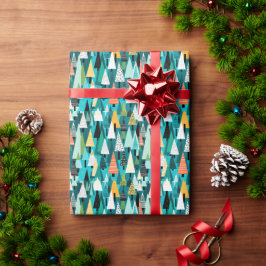 モダンカラフルのクリスマスツリーパターン ラッピングペーパー