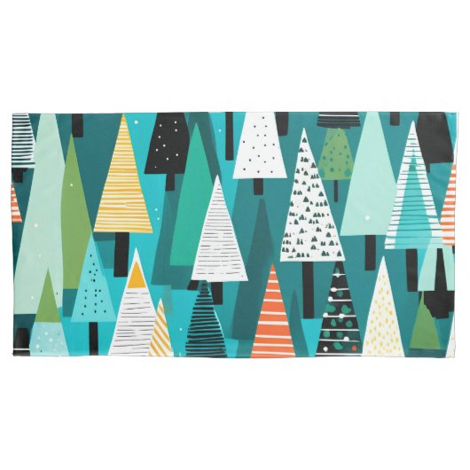 モダンカラフルのクリスマスツリーパターン 枕カバー (正面)