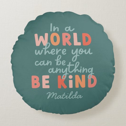 モダンカラフルはっきりしたタイポグラフィは親切先生 ラウンドクッション (正面)