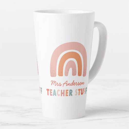 モダンカラフルはっきりしたタイポグラフィレインボー先生 カフェラテマグ (右アングル)