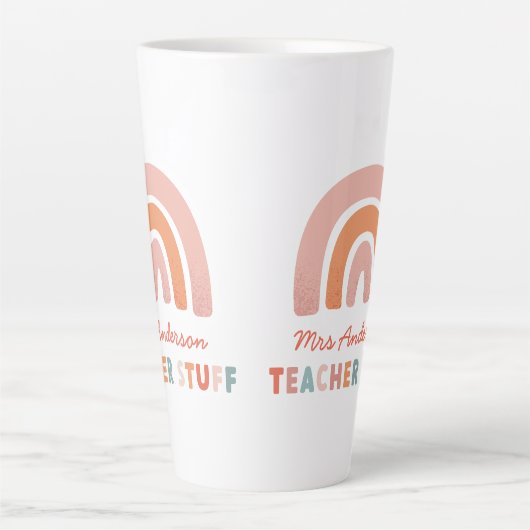 モダンカラフルはっきりしたタイポグラフィレインボー先生 カフェラテマグ (正面)