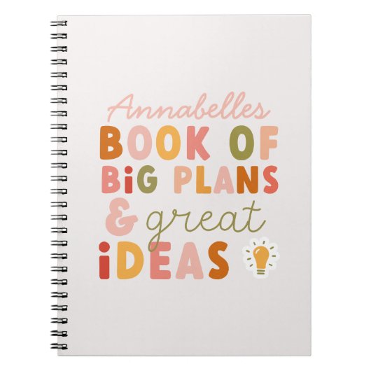 モダンカラフルはっきりしたタイポグラフィ計画とアイディア ノートブック (正面)