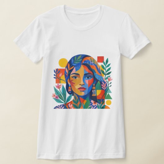 モダンカラフルアブストラクト女性肖像画アート Tシャツ (レイダウン)