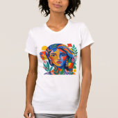 モダンカラフルアブストラクト女性肖像画アート Tシャツ (正面)