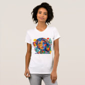 モダンカラフルアブストラクト女性肖像画アート Tシャツ (正面フル)