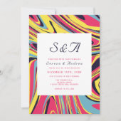 モダンカラフルアート抽象芸術結婚渦 招待状 (正面)