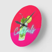 モダンカラフルカクテルバーアート ラウンド壁時計 (傾斜)