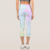 モダンカラフルグラデーション青い花ガーリー柄 カプリレギンス (裏面)