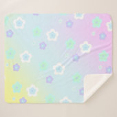 モダンカラフルグラデーション青い花パターン贈り物 シェルパブランケット (正面(横))