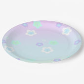 モダンカラフルグラデーション青い花パターン贈り物 ペーパープレート (アングル)